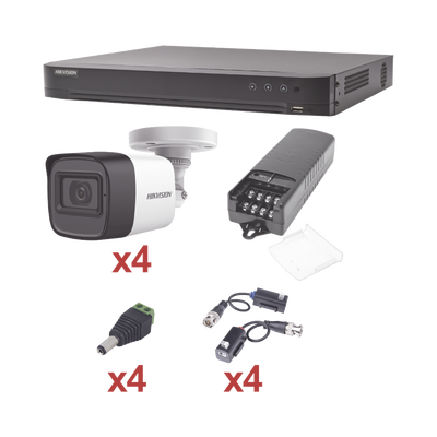[166430] KIT TurboHD 1080p / DVR 4 Canales / 4 Cámaras Bala (exterior 2.8 mm) / Transceptores / Conectores / Fuente de Poder Profesional