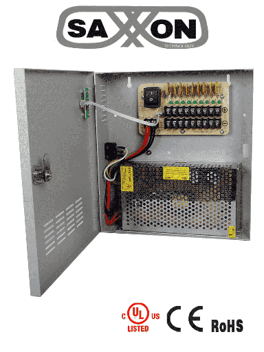 [TVN400028] SAXXON PSU1220-D9 - Fuente de Poder de 12 vcd/ 20 Amperes/ Para 9 Camaras/ 2.2 Amperes por Canal/ Protección contra Sobrecargas/ Certificación UL/