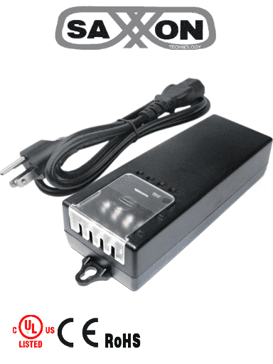 [TVN083024] SAXXON PSU1250D4D - Fuente de Poder de Poder de 4 Canales 12 Vcc 5 Amperes/ 1.25 Amper por Canal/ Color Negro/  Entrada 100 V ca - 240 V ca/ Con Protección de Descargas/ 