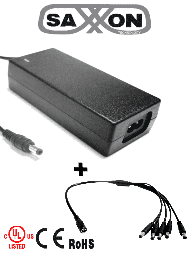 [TVN083037] SAXXON uFP12VDC41APAQ - Paquete de Fuente de Poder Regulada de 12 Vcc 4.1 Amperes + Divisor para 5 Cámaras/ Color Negro/ Para Usos Multiples: Sistemas de CCTV, Acceso, ETC/ Certificacion UL/