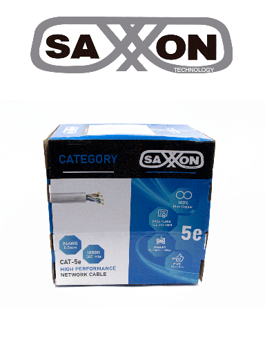 [TVD119045] SAXXON OUTPCAT5E - Bobina de Cable UTP Cat5e 100% Cobre/ 305 Metros/ Bobinado REELEX /Color Gris/ Uso Interior/ 4 Pares/ Soporta Pruebas de Rendimiento/ Ideal para Cableado de Redes y Video/