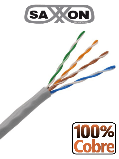 [TVD119046] SAXXON OUTPCAT5E100M - Bobina de Cable UTP Cat5e 100% Cobre/ 100 Metros/ Color Gris/ Uso Interior/ 4 Pares/ Soporta Pruebas de Rendimiento/ Ideal para Cableado de Redes y Video/ 