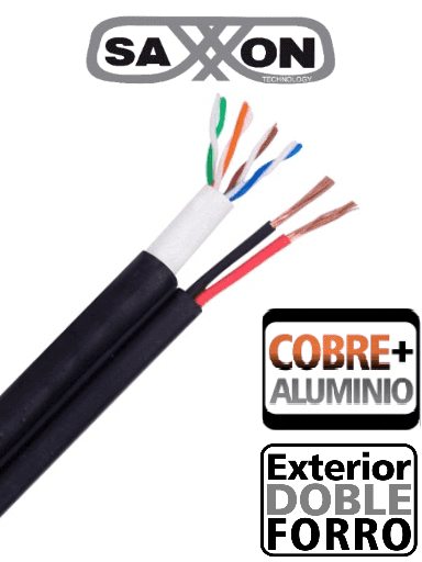 [TVD119052] SAXXON OUTP5ECCAEXT2E - Bobina de Cable UTP Cat5e Siames/ 305 Metros/ Uso Exterior/ CCA/ UTP+Cables de Energía Cal. 18 AWG/ Doble Forro en Cable UTP/  Ideal para Cableado de Video/