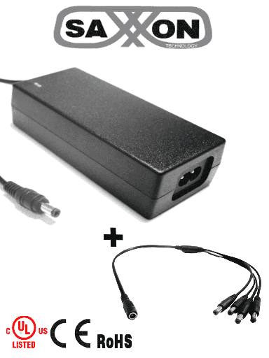 [TVN083042] SAXXON PSU1204EPAQ2 - Paquete de Fuente de Poder Regulada de 12 Vcc 4.1 Amperes + Divisor para 4 Camaras/ Color Negro/ Para Usos Multiples: Sistemas de CCTV, Acceso, ETC/ Certificacion UL/