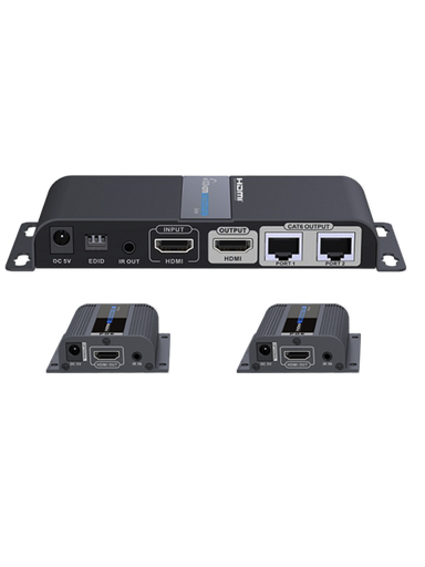[TVT017008] SAXXON LKV712PRO- Kit extensor HDMI de 2 Puertos/ Hasta 40 metros/ CAT6/ 6A/ 7/ Resolucion 1080p/ loop HDMI/ Transmisor IR/ Plug and play
