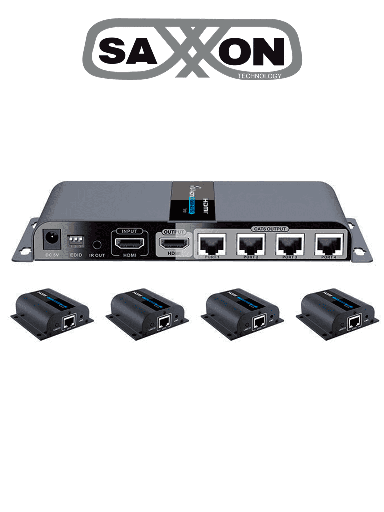 [TVT017009] SAXXON LKV714PRO- Kit Extensor HDMI de 4 Puertos/ Resolucion 1080p/ Hasta 40 metros/ Cat 6/ 6A/ 7/ Loop HDMI/ Transmisor IR/ Plug and play 