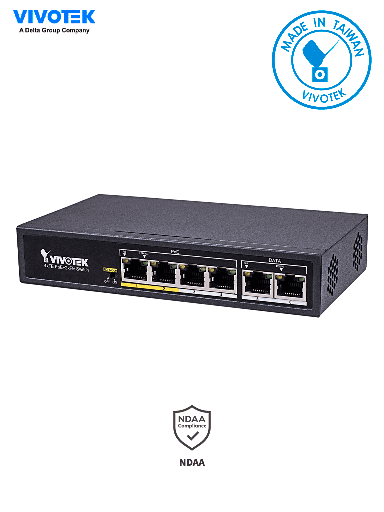 [VIV182011] VIVOTEK AW-FET-060C-065 - Switch PoE no administrable / 4 puertos PoE FE RJ45 / 2 puertos FE RJ45 / 2 puertos Modo Extendido hasta 200mts / 30W por puerto / 60W totales / 1.2Gbps/ Protección 4KV