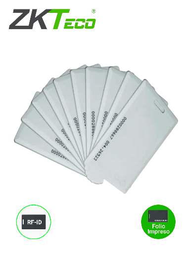 [ZAS475002] ZKTECO IDCARDKR2K - Paquete con 10 tarjetas compatibles con lectores RFID con frecuencia de 125 Khz / Tarjeta perforada de 1.88 mm de Grosor tipo clamshell para mayor alcance y más resistencia / Folio impreso 