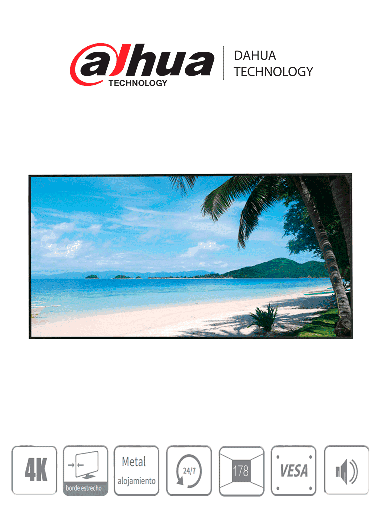 [DAC0890008] DAHUA LM55S400 - Pantalla 4K 55 pulgadas / Profesional para CCTV / Ultra  HD / Panel nivel industrial / 24/7 / Brillo 450 NITS / 6MS / Carcasa de metal
