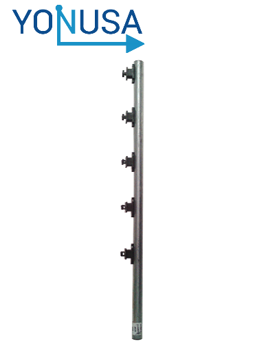 [YON6510004] YONUSA TUBOAP101 - Poste de paso para cerco eléctrico, tubo con 5 aisladores de paso instalados/ Tubo de 1.20 mts. listo para instalación en campo
