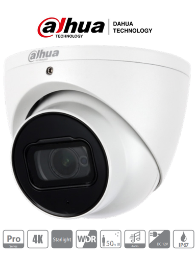 [DAH5750001] DAHUA HDW2802T-A - Camara Domo EyeBall 4K Starlight/ 8 Megapixeles/ Lente 2.8 mm/ IR de 50 Mts/ WDR Real 120 dB/ Microfono Integrado + 1 Canal de Audio/ IP67/ #ProHDCVI