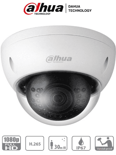 [DAI6440005] DAHUA IPC-HDBW1230E- Camara IP Domo Antivandalica de 2 Megapixeles/ Lente de 2.8 mm/ 104 Grados de Apertura/ Metalica/ IR de 30 Mts/ IP67/ IK10/ PoE/ DWDR/