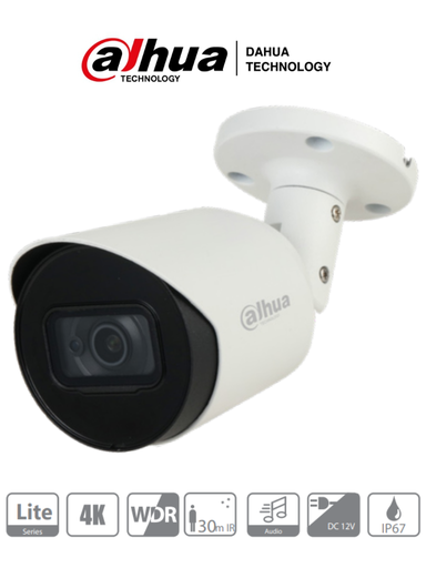 [DAH5740003] DAHUA HAC-HFW1801T-A - Camara Bullet 4K con Microfono Integrado/ 8 Megapixeles/ Lente de 2.8mm / WDR Real/ IR de 30 Mts/ Soporta: CVI/CVBS/AHD/TVI/ IP67/ Metalica/ #PreciosHot