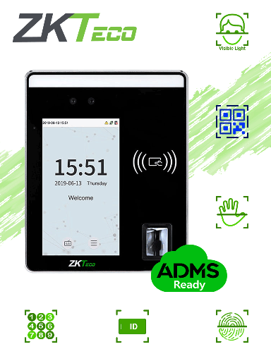 [ZKT0650025] ZKTECO SpeedfaceH5L - Terminal de Control de Acceso y Asistencia/ 6000 Rostros/ 10000 Tarjetas o QR/ 6000 Huellas/ 3000 Palmas/ Pantalla Touch de 5/ Reconocimiento a 2m/ Serie Visible Light/ TCP/IP/ LICENCIA GRATUITA BIOACCESS ZKT0740006