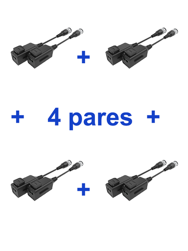 [TVT4450042] UTEPO UTP101PHD6PAK4 - 4 pares de transceptores pasivos HD, diseño para empalmes ordenados, distancias CVI: 720p a 300m, 1080p a 250m, 4MP a 200m, 4K a 150m