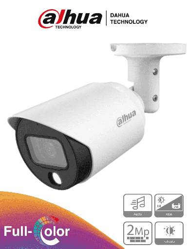 [DAH3950033] DAHUA HAC-HFW1239T-A-LED - Camara Bullet Full Color de 2 Megapixeles/ 1080p/ Microfono Integrado/ Lente de 3.6mm/ Metalica/ WDR Real de 130 dB/ Leds para 20 mts/  IP67/ Starlight/