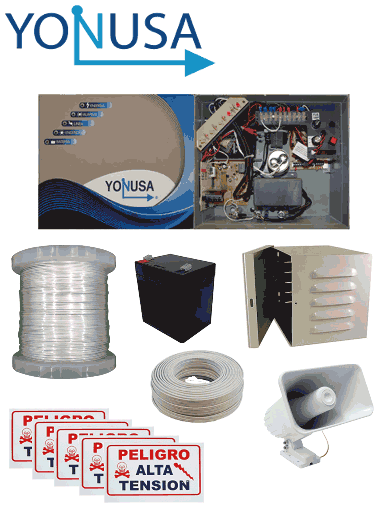 [YON1250003] YONUSA PACK127AF -Paquete de energizador de alta frecuencia con interface/ Sirena y gabinete metálico/ Bobina de alambre 500 mts/ Bobina cable bujía/ batería y 5 letrero