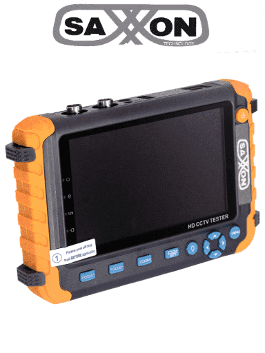 [SXN1600001] SAXXON TES08MC - Probador de Video con Pantalla de 5 Pulgadas/ Soporta cámaras 1MP/ 2MP/ 4MP/ 4K/ Soporta: HDCVI/TVI/AHD/ Salida de Energía de 12vdc a 1 Amper para Alimentar Camaras/ Entrada de Video HDMI/VGA/ Lampara de Led/ Control por Coaxial/