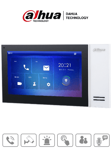 [DHT2210004] DAHUA VTH2421FW-P - Monitor IP de 7" Serie Pro con pantalla táctil, 8GB de memoria, PoE estándar, ranura MicroSD, admite 9 monitores adicionales, llamada grupal, videos, mensajes y 6 entradas/salidas de alarma.