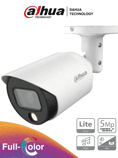 [DHT0290019] DAHUA HAC-HFW1509T-A-LED - Cámara Bullet Full Color de 5 Megapixeles/ Lente de 3.6 mm/ Micrófono Integrado/ Leds para 20 Metros/ Metalica/  WDR de 120 dB/ IP67/ #PromoFullColor