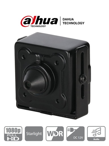 [DHT0310001] DAHUA HAC-HUM3201B-P - Cámara HDCVI Pinhole 1080p/2 Megapíxeles/ Lente de 2.8 MM/ 103 Grados de Apertura/ 1 Entrada de Audio/ WDR/ BLC/ HLC/ Starlight