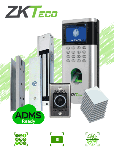 [ZKT0680042] ZKTECO LF10KIT - Control de Acceso para una Puerta / 1500 Usuarios / Incluye Electro-Imán / Botón de Salida / Montaje Tipo U para Puerta de Metal, Madera y Cristal con marco / 10 Tarjetas RFID 125 Khz