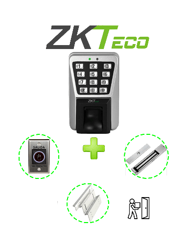[ZKT0800025] ZKTECO MA500PAK - Control de Acceso Profesional de Huella / Tarjeta y Password para Exterior con IP65 /  Incluye Contrachapa Magnética LM2805 de 200Kg / Soporte de Fijación ZL / Botón de Salida No Touch