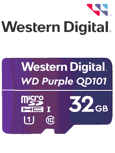 [WDC1510004] WESTERN WDD032G1P0C- Memoria de 32GB Micro SDHC/ Linea Purple/ Clase 10 U1/ Lectura 50MB/ Escritura 40MB/ Especializada para Videovigilancia