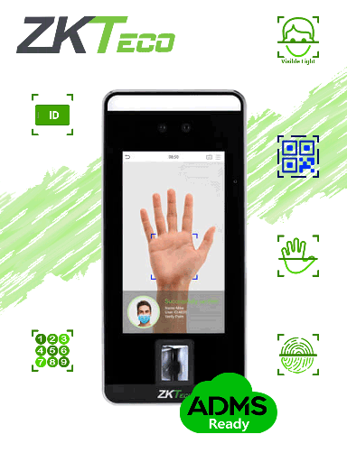 [ZKT0810031]  ZKTECO SPEEDFACEV5LP - Control de Acceso y Asistencia Facial Visible Light / 6000 Rostros / 3000 palmas / 6000 huellas / 10000 Tarjetas ID 125Khz / 200000 eventos / Verificación por código QR 