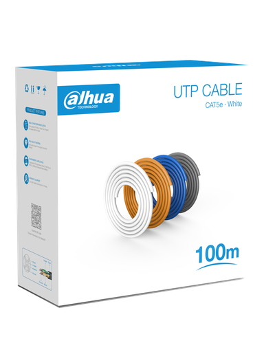 [DHT2640001] DAHUA PFM920I-5EU-U-100 - Bobina de 100 Mts de Cable UTP Cat5e/ 100% Cobre/ Color Blanco/ Cubierta Retardante de Flama con Certificacación ANSI/ UL CM/ Ideal para Video y Redes/ 