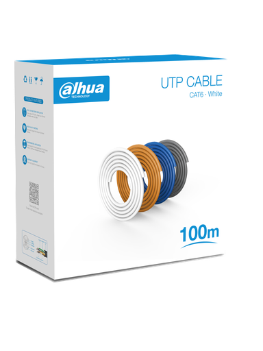 [DHT2640002] DAHUA PFM920I-6UN-C-100 - Bobina de 100 Mts de Cable UTP Cat6/ 100% Cobre/ Color Blanco/ Cubierta Retardante de Flama con Certificación CE CPR Eca/ Ideal para Video y Redes/