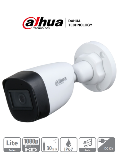 [DHT0290033] DAHUA HAC-HFW1200CN-A - Cámara Bullet 1080p/ Micrófono Integrado/  Lente de 2.8mm/ 30 Mts de Ir/ IP67/ Policarbonato/ CVI/CVBS/AHD/TVI/ BLC/HLC/DWDR #VolDH #IngDahua