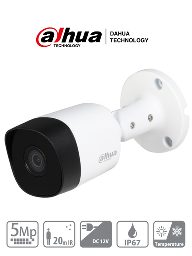 [DHT0290034] DAHUA HAC-B2A51N-0280B-S2 - Cámara bullet de 5 MP con lente de 2.8 mm y ángulo de visión de 106°. Incorpora IR de 20 m para visión nocturna, resistente IP67, y materiales metálicos. Compatible con CVI, CVBS, AHD y TVI #HDCVI9.0 #5MP