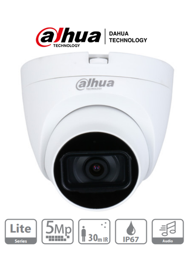 [DHT0300022] DAHUA HAC-HDW1500TLQN-A - Cámara Domo de 5 MP con micrófono integrado y lente de 2.8 mm. Ofrece iluminación IR hasta 30 metros, tecnología Starlight y es resistente al agua con clasificación IP67. Compatible con CVI, CVBS, AHD y TVI #HDCVI9.0 #5MP