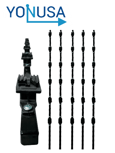 [YON1260001] YONUSA K156L - Kit de 5 postes de perfil 3/4 en color negro de 1.2 mts de largo, con 6 aisladores de paso para 6 líneas con 15 cm de separación/ Listo para instalación en campo