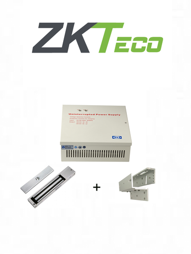 [ZKT0850007] ZKTECO LM200YPAK - Contrachapa magnética de 200 kg o 440 lb, incluye soporte de instalación ZL y Gabinete metálico con salida de 12 VDC a 3A, soporta batería de respaldo 