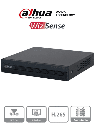 [DHT0350010] DAHUA XVR1B04-I - DVR de 4 Canales 1080p Lite/ WizSense/ Cooper-I/ H.265+/ 4 Canales+1 IP o Hasta 5 Canales IP/ 4 Canales con SMD Plus/ Busqueda Inteligente (Humanos y Vehiculos) Codificación Inteligente/ 1 Puerto Sata 