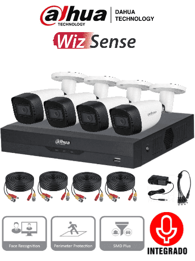 [DHT0250013] DAHUA KITXVR5104HS4KLI3+4HFW1500CMA- Kit de 4 Canales de 5 Mp con Audio/ DVR WizSense con Reconocimiento de Rostros/ H.265+/ 4 Camaras Metalicas/ 4 Ch + 4 IP o Hasta 8 Ch IP/ 4 Ch SMD Plus/ Busqueda de Humanos y Vehiculos/ Accesorios Incluidos/