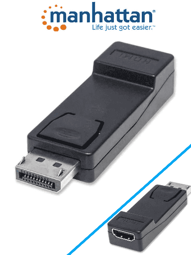 [MAN1760001] MANHATTAN 151993 - Adaptador DisplayPort a HDMI Pasivo/ Conectores DisplayPort Macho / HDMI Hembra/ Soporta Aplicaciones de Gran Ancho de Banda Hasta 10.8 Gbps/ Resoluciones de Hasta 1920x1200@60Hz/