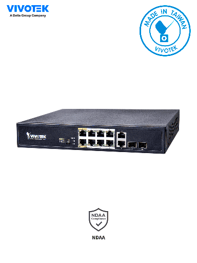 [VIV1850006] VIVOTEK AW-FGT-100D-120 - Switch PoE no administrable/ 8 puertos PoE FE RJ45/ 2 puertos Combo GE RJ45,SFP/ 115W totales/ 30W por puerto/ 2 puertos Modo Extendido hasta 250mts/ Protección 6KV/ 5.6Gbps