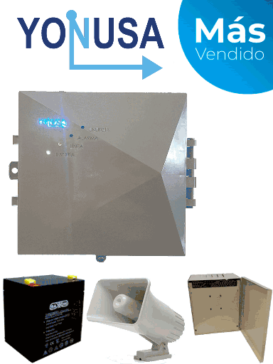[YON1250014] YONUSA EYNG12001BAT - Energizador de nueva generación de12,000 V con hasta 2,500 metros lineales, compatible con modulo Wifi, incluye Sirena de 30W con gabinete metálico y batería de respaldo de 12VDC a 4.5 Ah 