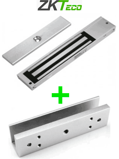 [ZKT0850008] ZKTECO LM200LEDSU - Paquete de contrachapa magnética de 200 Kg a 12 VDC con señal NC que incluye soporte en U para colocación en puertas de vidrio  