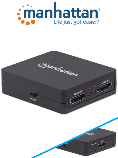 [MAN0560002] MANHATTAN 207652 - Splitter / Divisor de Video HDMI/ FullHD/ 1 Entrada y 2 Salidas/ Distancia de Entrada 15 Metros/ Distancia de Salidas 15 Metros/ Soporta Conexión en Cascada/ Soporta sonido LPCM, Sonido Master DTS-HD y Dolby TrueHD/