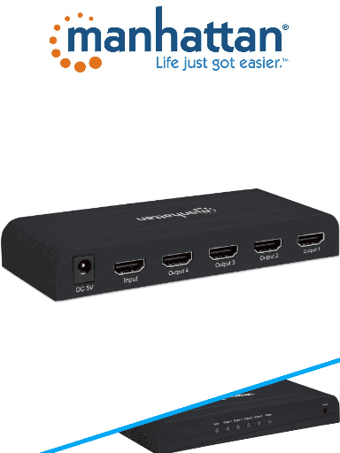 [MAN0560006] MANHATTAN 207515 -  Splitter / Divisor de Video HDMI/ 1 Entrada y 4 Salidas/ Resolucion 4k @ 30Hz/ Soporta Video full 3D y Color Profundo/ Soporta Sonido Comprimido DTS-HD Master y Sonido Envolvente/