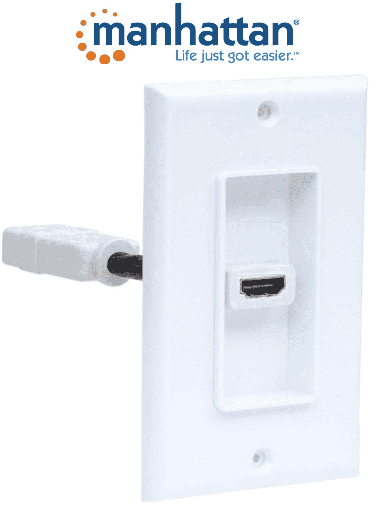 [MAN0560014] MANHATTAN 771719 Placa de pared HDMI de un puerto HDMI hembra a HDMI hembra, Tipo Conector, Blanco