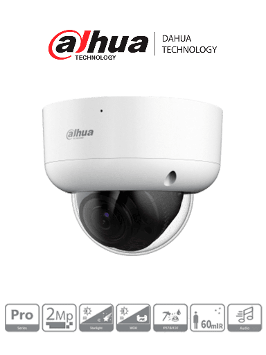 [DHT0300036] DAHUA  DH-HAC-HDBW2241RAN-Z-A - Cámara Domo de 2 Megapixeles Antivandalica/ Lente Motorizado de 2.7 a 13.5/ Super Adapt/ 60 Metros de IR/ Serie Pro/ WDR Real de 130 dB/ Microfono Integrado/ IP67/ Ik10