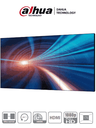 [DHT0620006] DAHUA DHI-LS550UCM-EF - Pantalla Full HD para Videowall de 55 Pulgadas/ Panel LCD ADS Industrial/ Marco Ultradelgado de 3.5 mm/ Soporta Daisy Chain (Conexión HDMI en Cadena)/ Interfaces HDMI, DVI, VGA, BNC y USB/ Brillo 500 cd/m2/ 