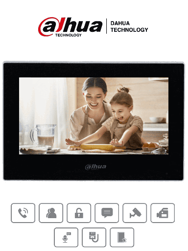 [DHT0520009] DAHUA VTH2621G-P - Monitor IP Touch de 7 Pulgadas/ Serie Lite/ Negro/ Poe Estándar/ 6&1 E&S de Alarmas/ Uso Interior/ Modo No Molestar/ H.265/ Soporta Hasta 4 Frentes de Calle y 4 Monitores Adicionales/ 
