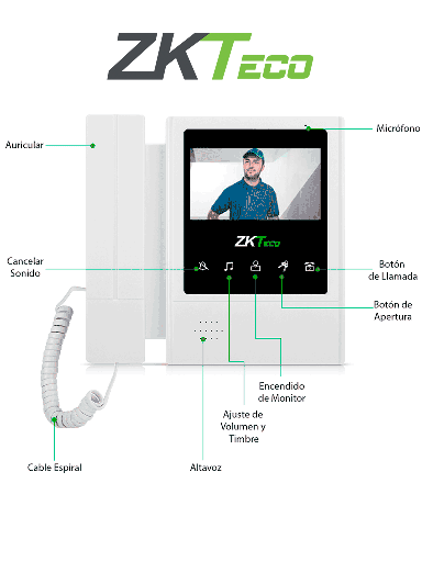 [ZKT2210002] ZKTECO VDPIB4 - Monitor LCD de 4.3 pulgadas para Videoportero Analógico / Conexión mediante 4 Hilos / Resolución 480*272 píxeles / Imagen Nítida / Botón de No Molestar #preciosbajos