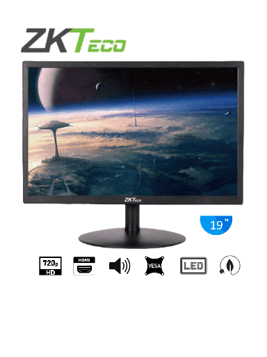 [ZKT0520011] ZKTECO ZD192K - Monitor LED HD de 19 pulgadas / Resolución 1440 x 900 / 1 Entrada de video HDMI y 1 VGA / Ángulo de Visión Horizontal 170° /  Soporte VESA / Operación 24/7 / Incluye Cable HDMI 